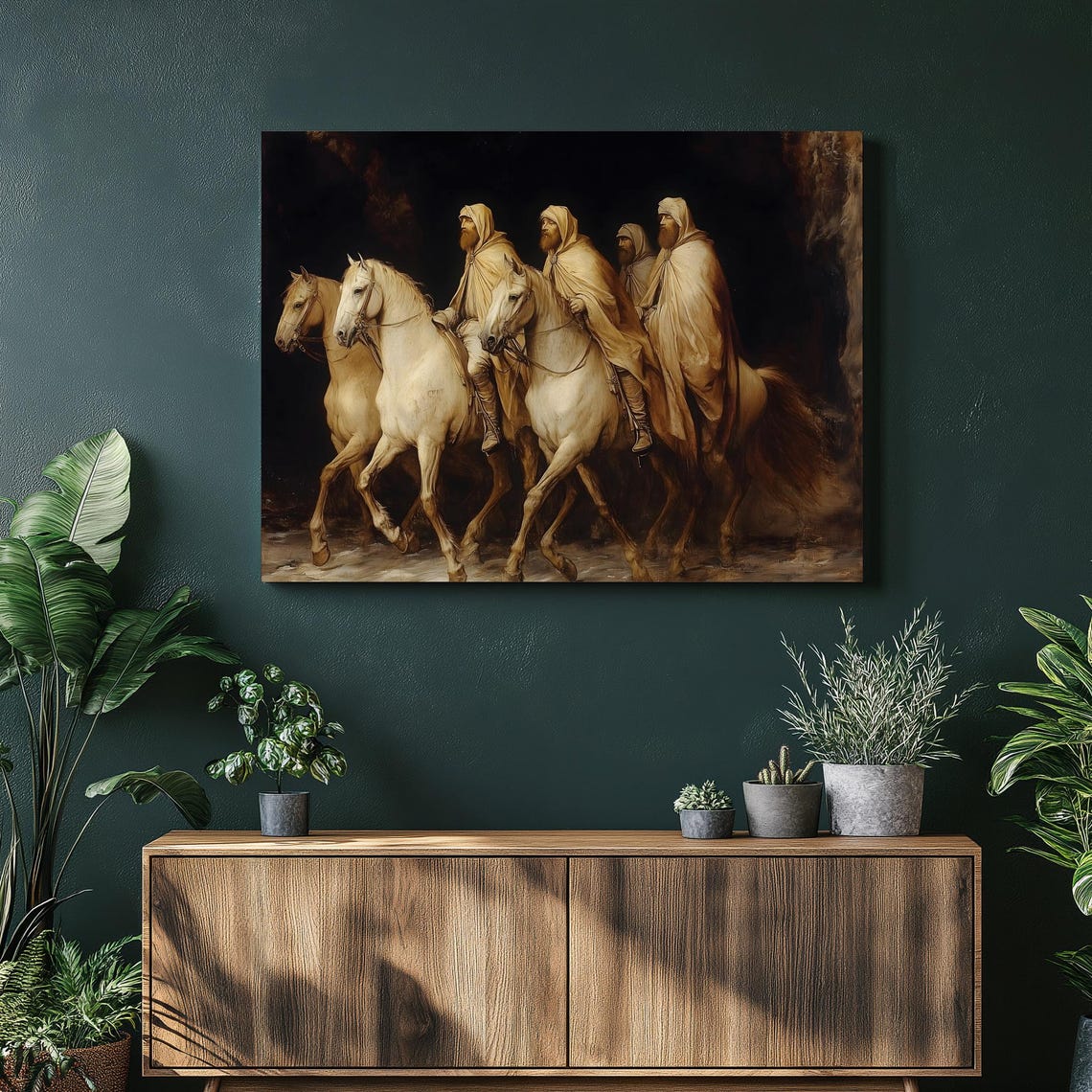 Cloaked Horsemen White Horses Moody Equestrian Night Ride Wall Art