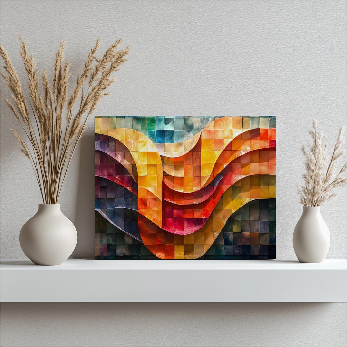 Colorful Geometric Wave Mosaic Tile Art Bold Rainbow Abstract Poster