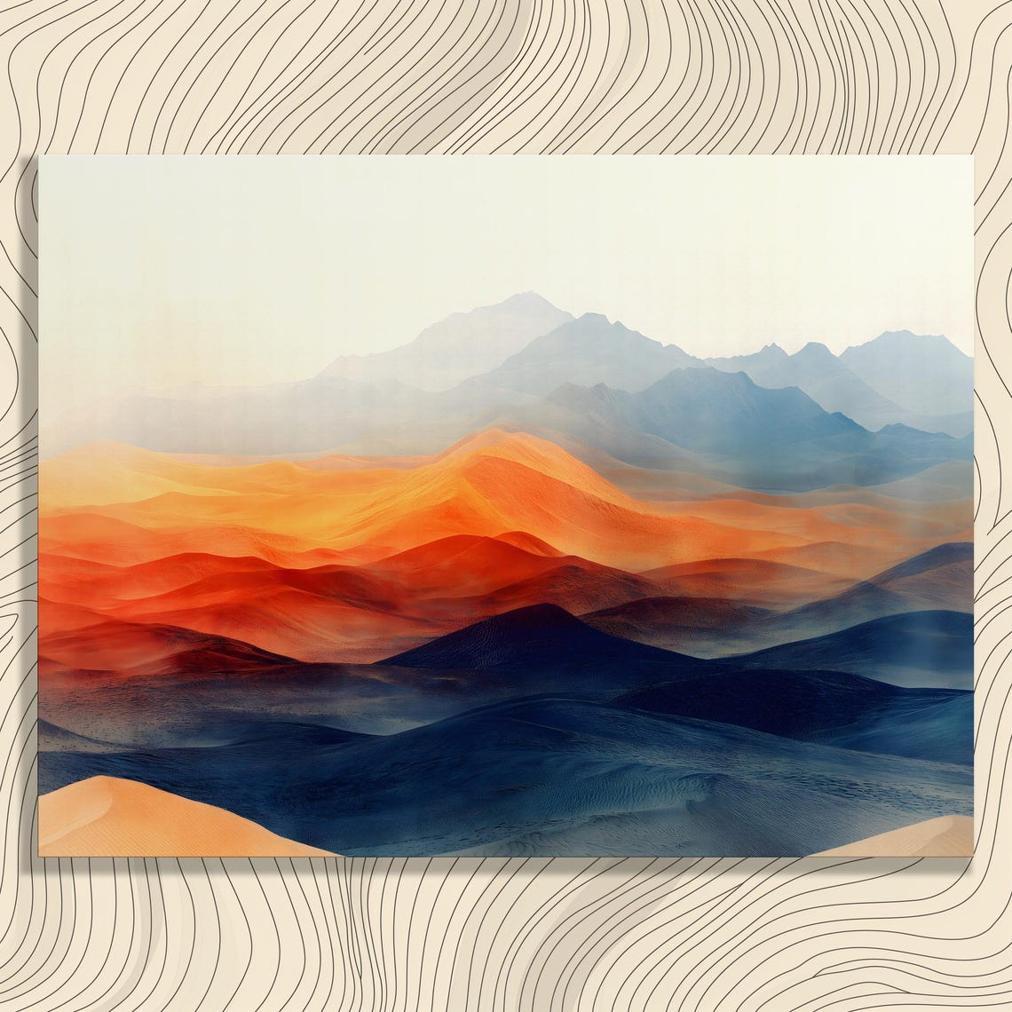 Abstract Desert Dunes Layered Orange Blue Mountain Sunset Poster