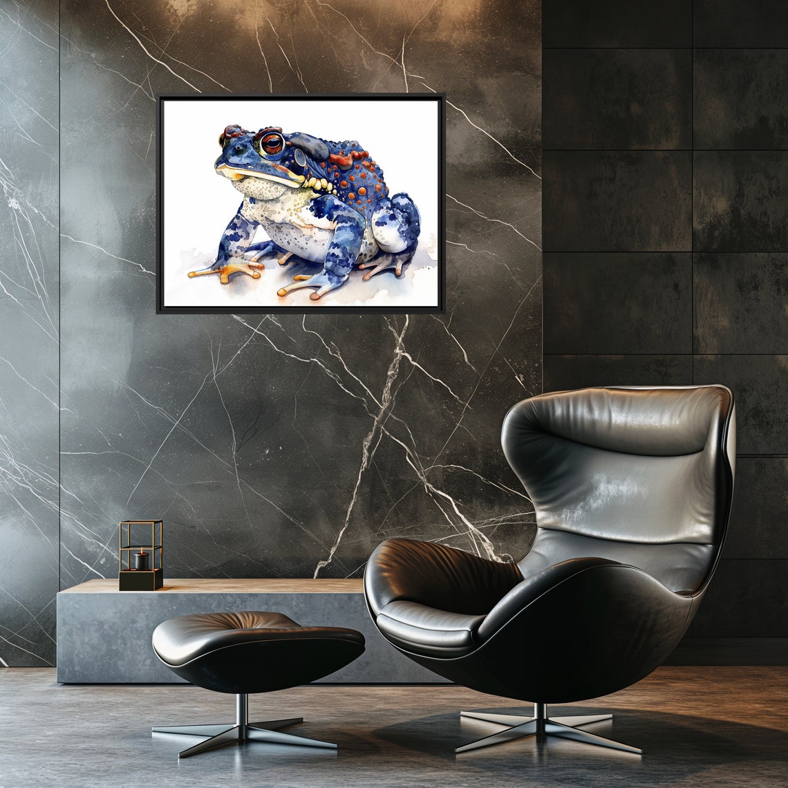 Blue Spotted Toad Orange Warts Watercolor Splash Amphibian Art Poster