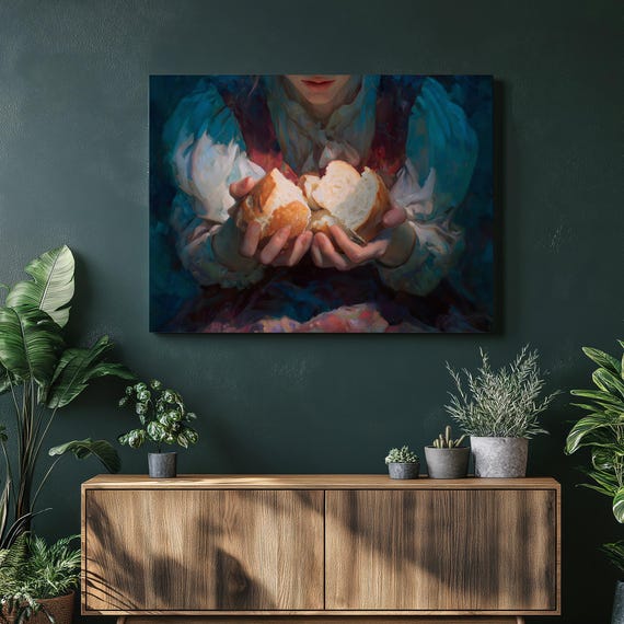 Rustic Bread Hands Canvas Wall Art Farmhouse Decor Artisan Loaf Of Painting Traditional Culinary Food Still Life Print