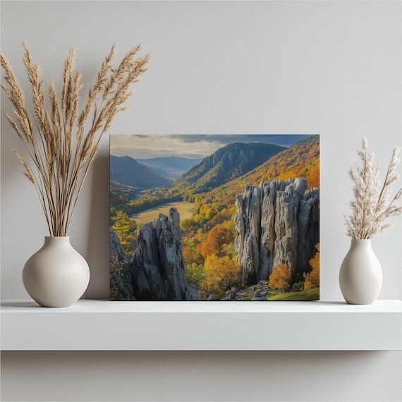 Autumn Mountain Rock Formations Fall Foliage Landscape Poster