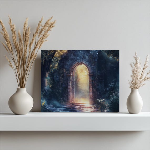 Enchanted Archway Forest Canvas Art Print Mystical Wall Decor Painting Sunlit Pathway Nature Artwork Home For Living Room Gift