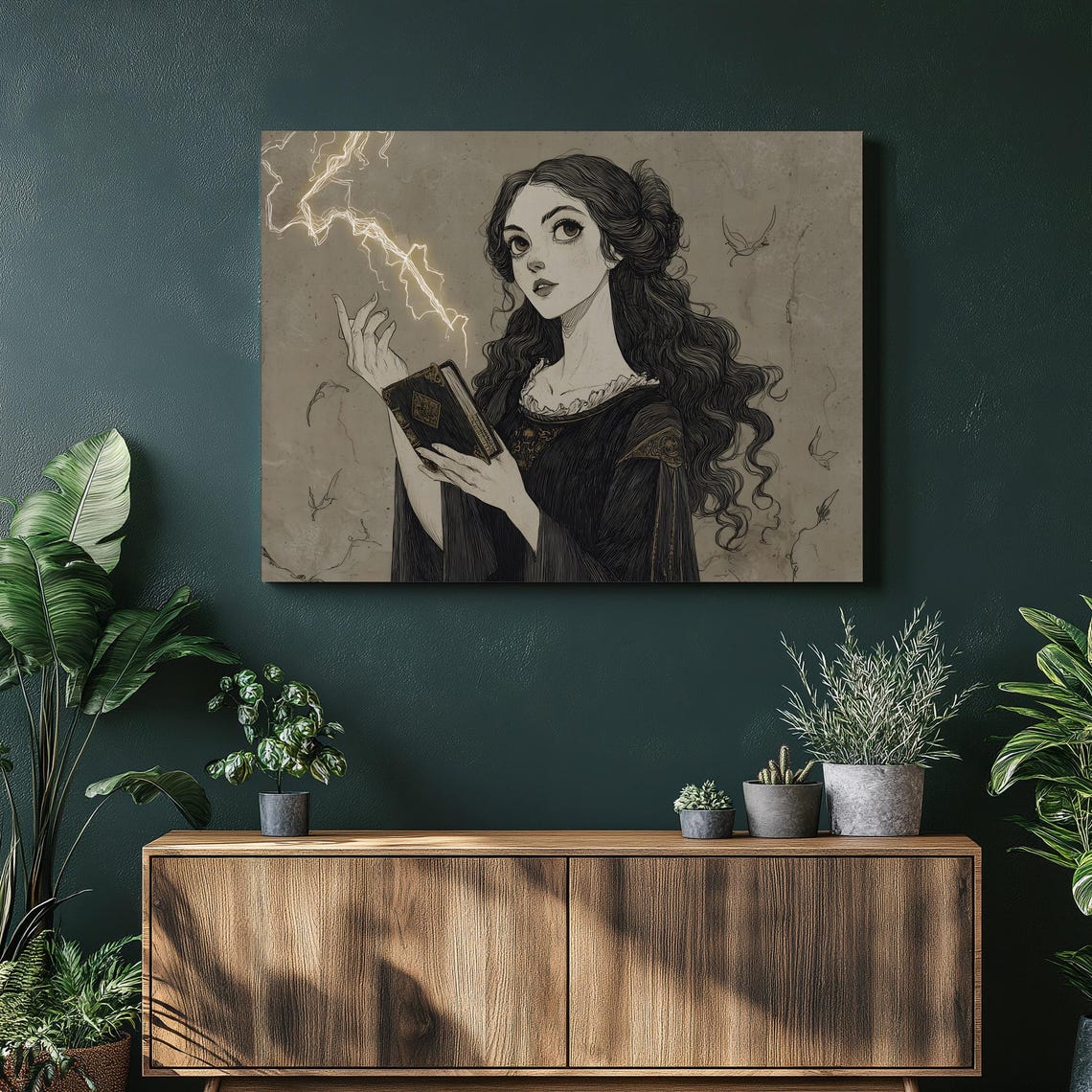 Gothic Sorceress Woman with Spell Book Dark Fantasy Art Poster