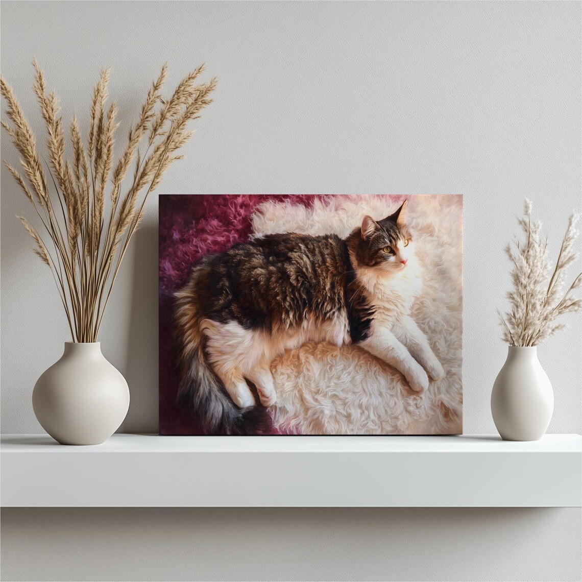Long Haired Tabby Cat On Fluffy Rug Cozy Pet Portrait Poster