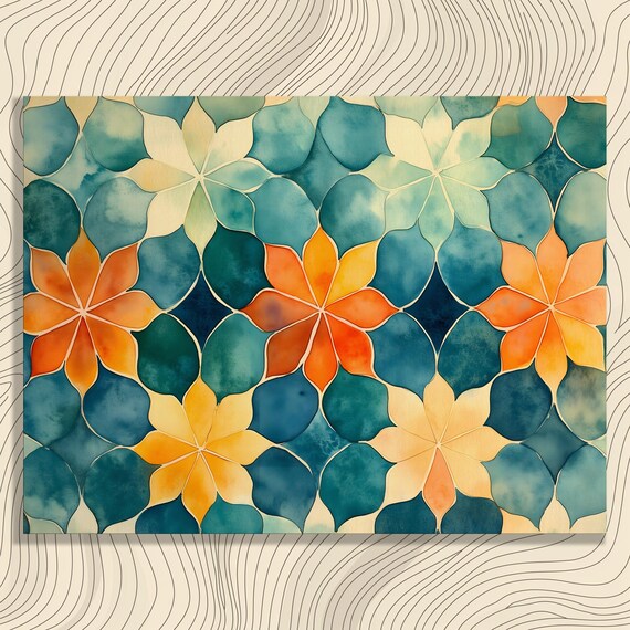 Vibrant Geometric Floral Canvas Wall Art Abstract Pattern Colorful Decorative Design Print Bohemian Eclectic