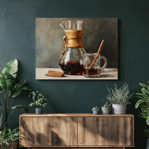 Vintage Pour Over Coffee Carafe Still Life Oil Painting Print