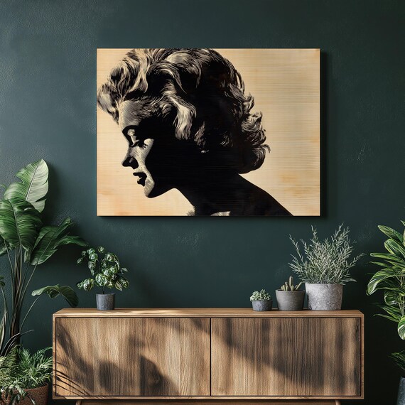Rustic Vintage Marilyn Monroe Wood Carved Profile Silhouette Art Poster