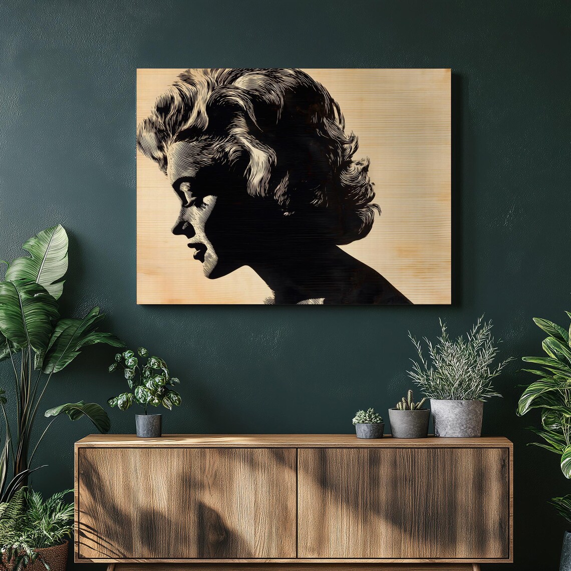 Rustic Vintage Marilyn Monroe Wood Carved Profile Silhouette Art Poster