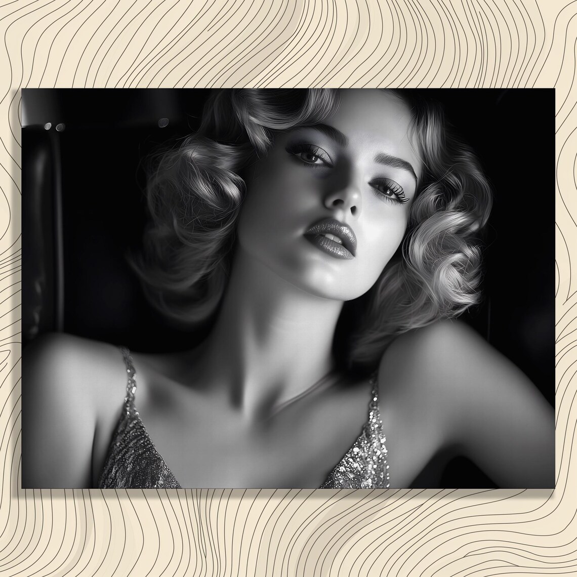 Vintage Glamour Black and White Portrait Woman Beauty Art Poster