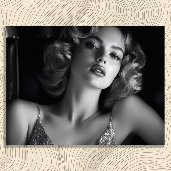 Vintage Glamour Black and White Portrait Woman Beauty Art Poster
