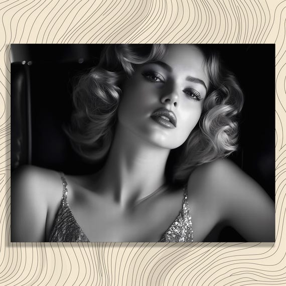 Vintage Glamour Portrait Canvas Wall Art Black And White Woman Expression Decor Print Gift Ideas For Women Gallery Quality