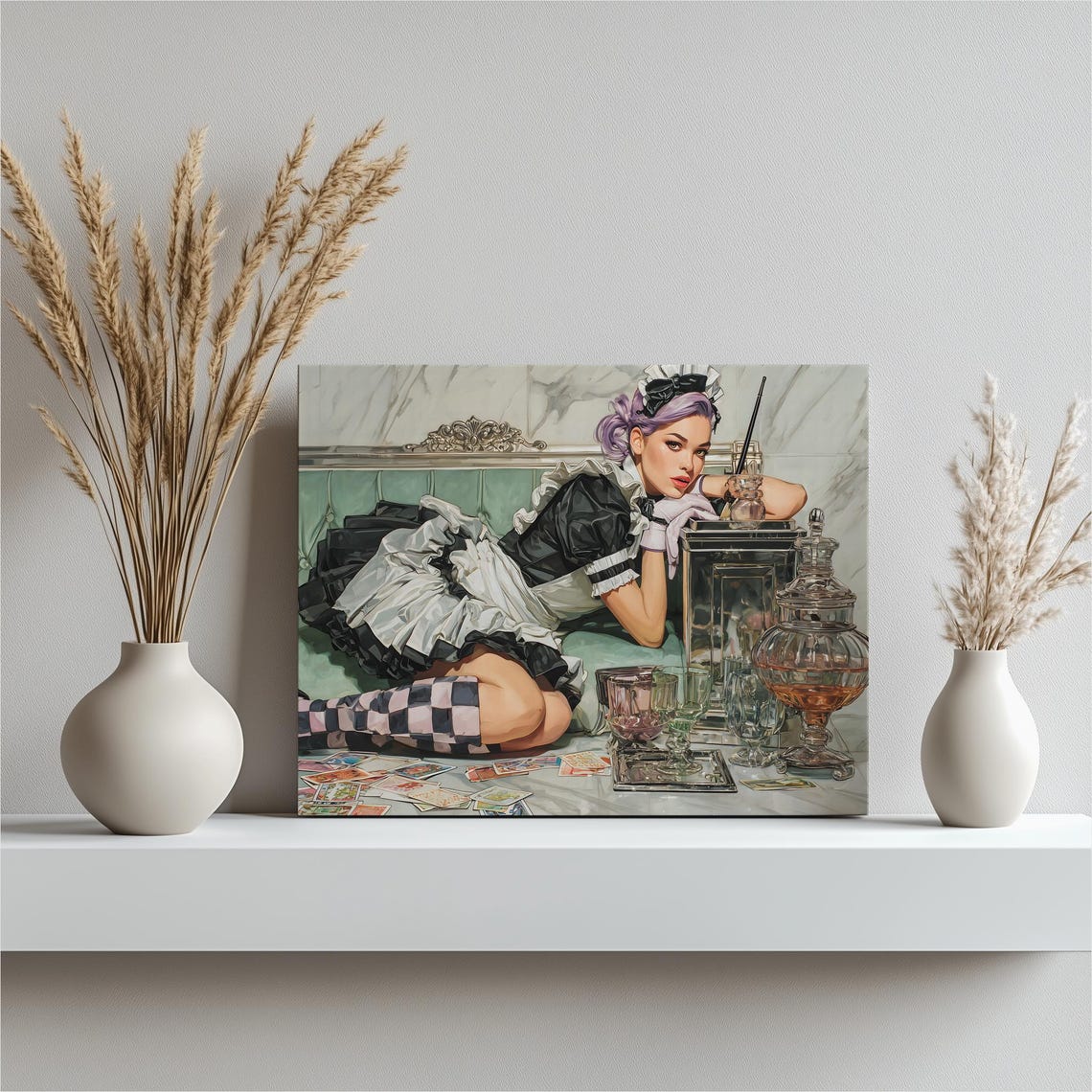 Vintage Pin Up Maid Whiskey Decanter Retro Glamour Art Poster