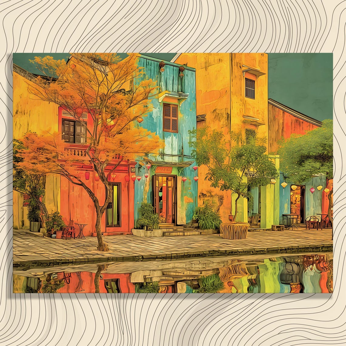 Vietnam Lantern Street Colorful Old Town Riverside Reflection Wall Art