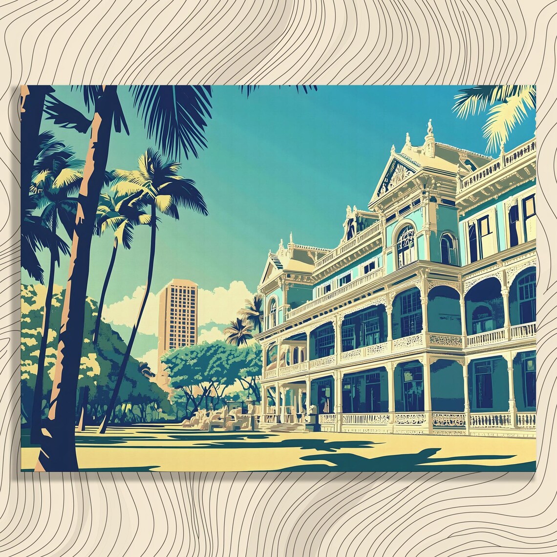 Tropical Grand Victorian Palace Palm Trees Vintage Travel Poster