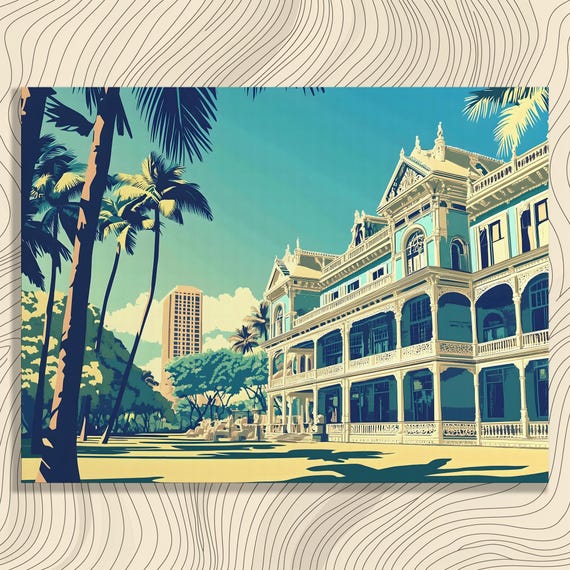 Tropical Victorian Canvas Wall Art Print Palm Tree Impressionism Painting For Architectural Decor Gift Sky Landscape