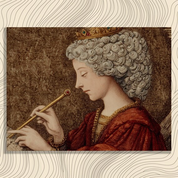 Crowned Royal Woman Vintage Engraving Portrait Red Robe Wall Art