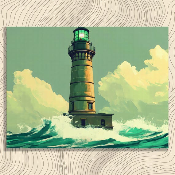 Dramatic Lighthouse Canvas Wall Art Ocean Painting Print Coastal Seascape Decor Gift For Sailors Stormy Sea
