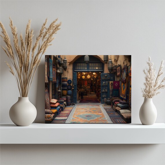 Middle Eastern Bazaar Rug Shop Kilim Lanterns Vintage Market Scene Poster