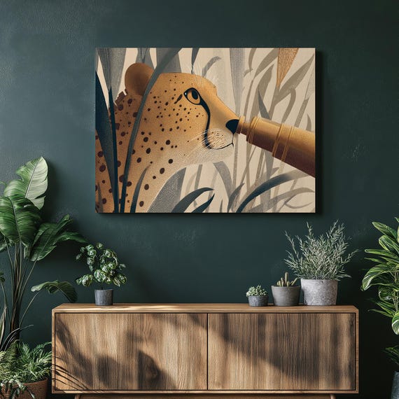 Cheetah Canvas Wall Art Majestic Safari Illustration Wildlife Decor Print Modern Animal Poster Nature Lover Gift Jungle Scene