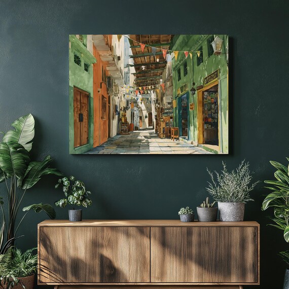 Colorful Old Bazaar Alley Market Street Festive Bunting Art Poster