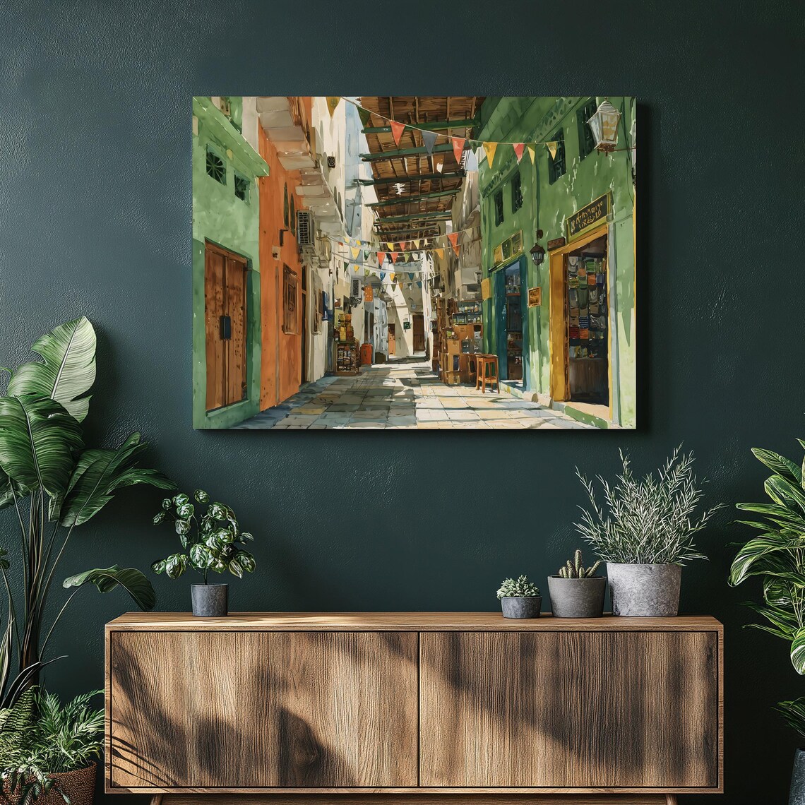 Colorful Old Bazaar Alley Market Street Festive Bunting Art Poster