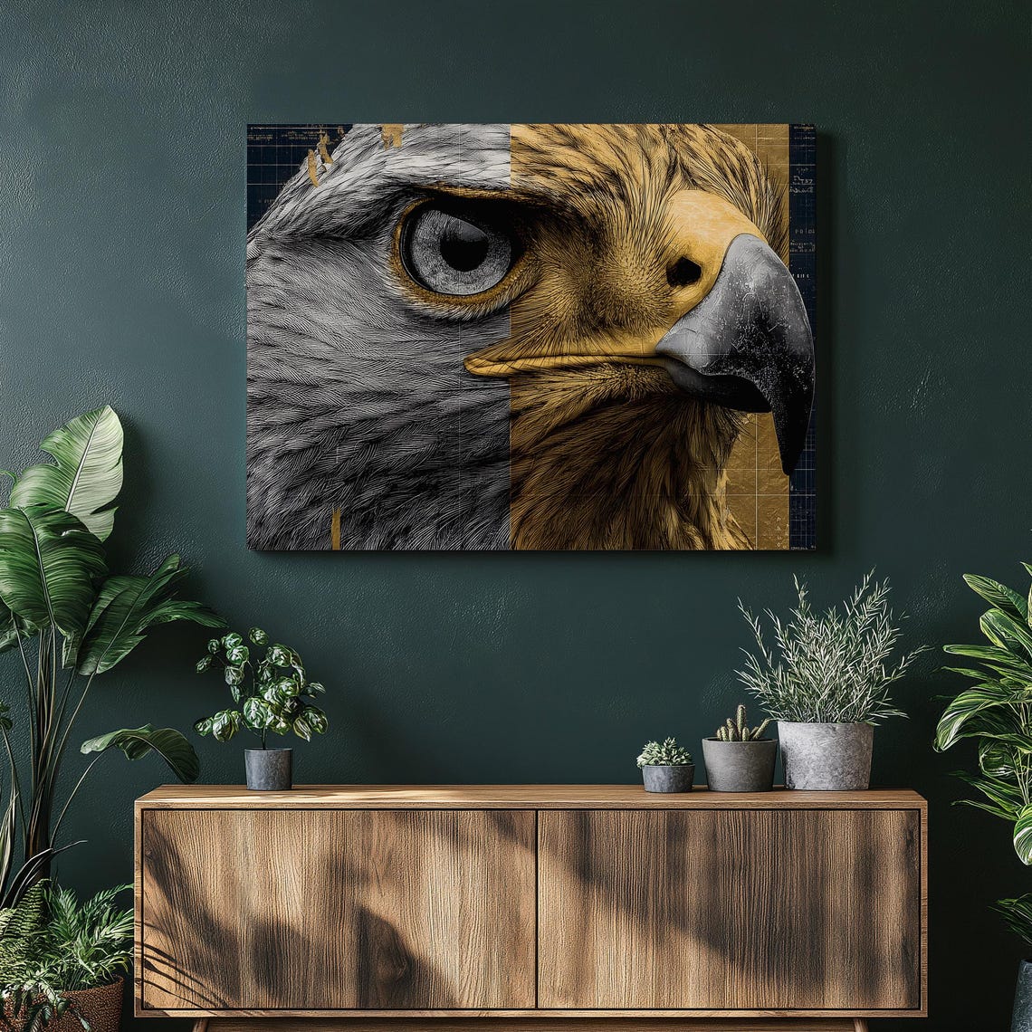 Golden Eagle Split Design Portrait Gray And Gold Bird Art Poster