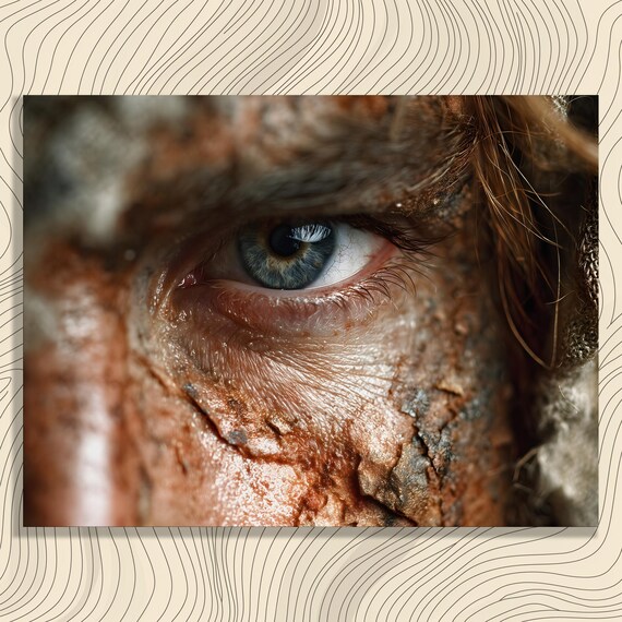 Intense Blue Eye Macro Weathered Copper Texture Fine Art Poster
