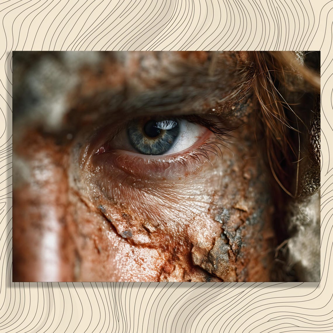 Intense Blue Eye Macro Weathered Copper Texture Fine Art Poster