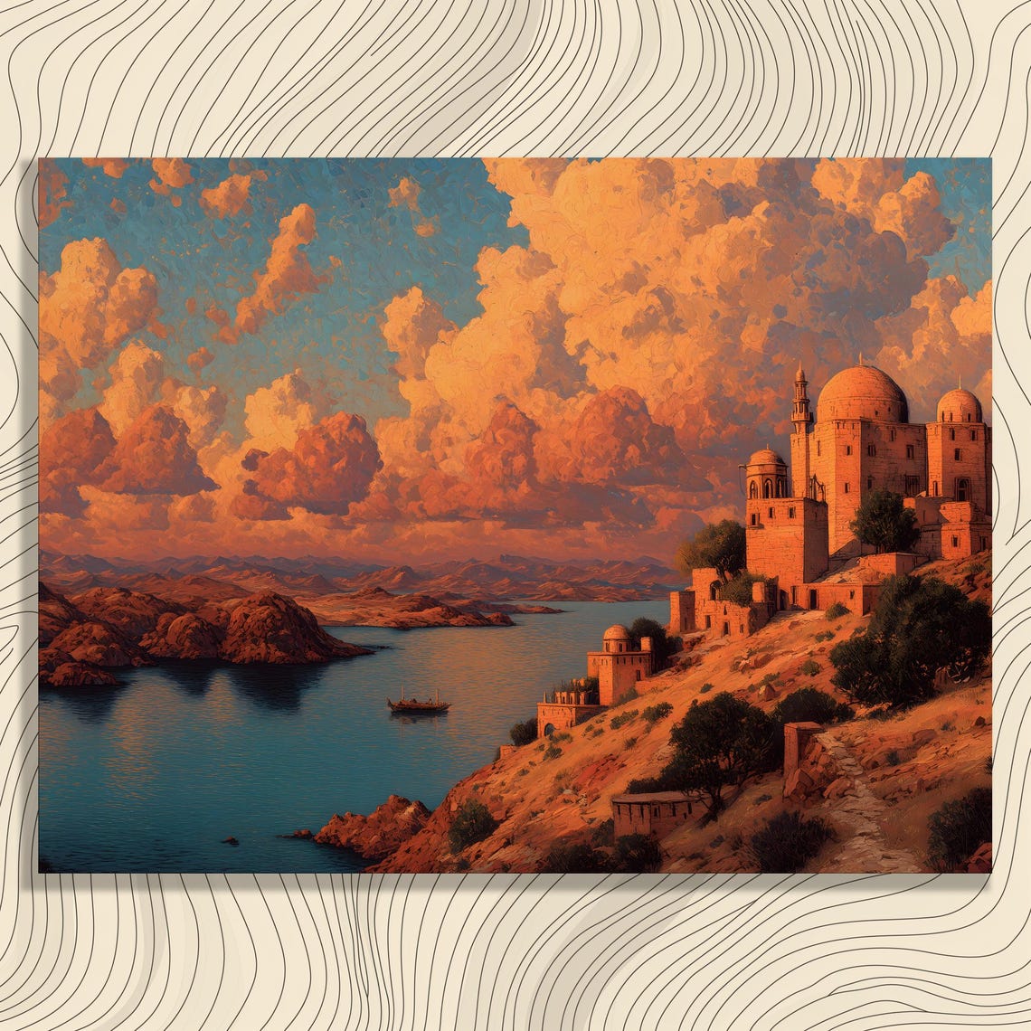 Mediterranean Sunset Castle Fortress Coast Orange Clouds Poster