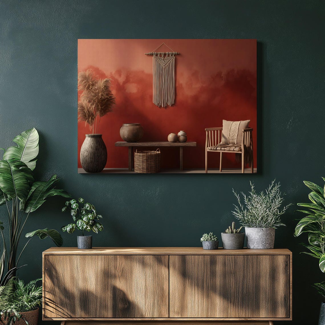Boho Macrame Wall Hanging Terracotta Interior Still Life Art Poster