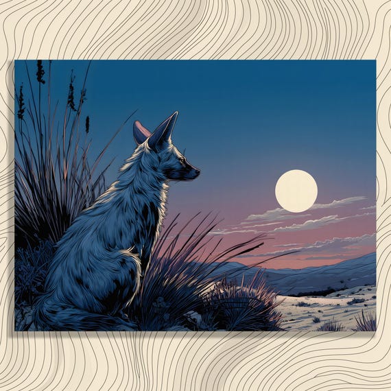 Fennec Fox Canvas Wall Art Moonlit Desert Wildlife Full Moon And Night Sky With Sand Dunes Modern Nature Decor Gallery Wrapped Prin