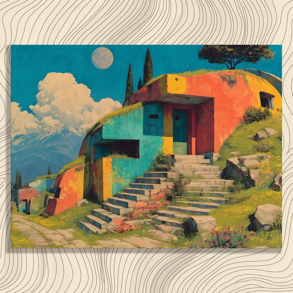 Colorful Mountain Moon Canvas Wall Art Surreal Landscape Print Modern Decor Clouds And Painting Nature