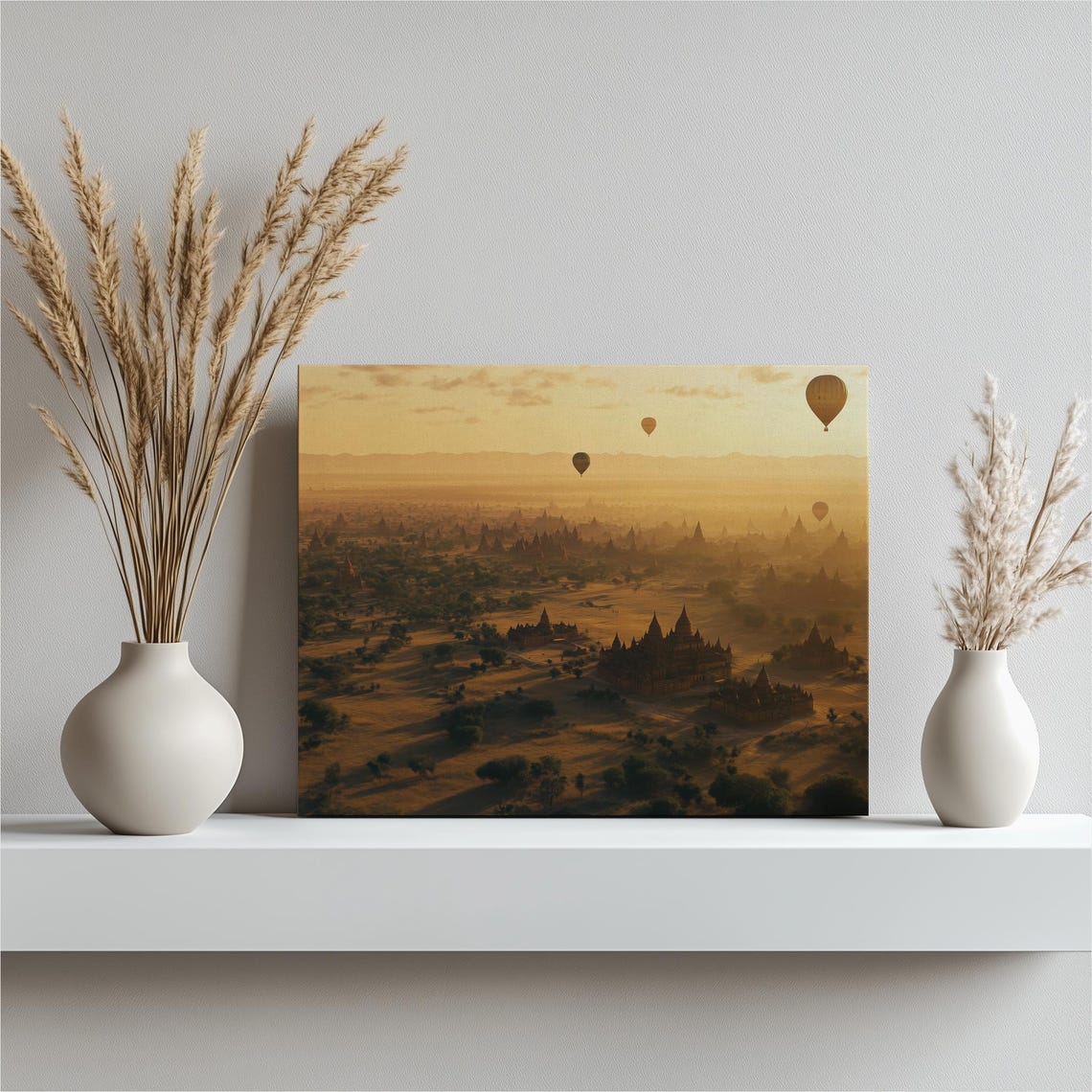 Bagan Myanmar Hot Air Balloons Over Ancient Temples Sunrise Poster