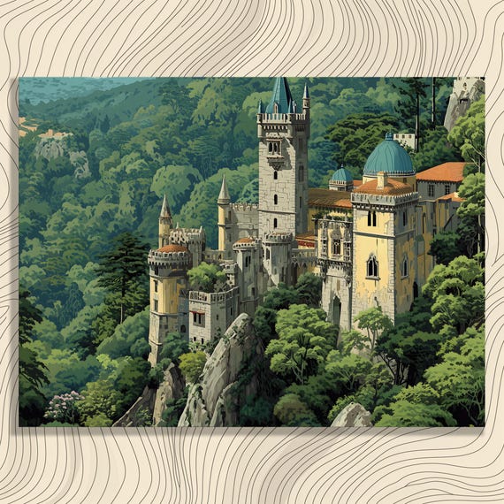 Majestic Castle Forest Canvas Wall Art Classic Victorian Landscape Painting Decor Print Gift For Enthusiasts Realism Nature