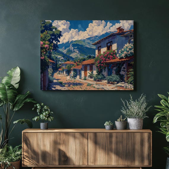 Albania Canvas Wall Art Vibrant Painting Tirana Embroidery Decor High Resolution Detailed Illustration Nostalgic Scenic Albanian Print