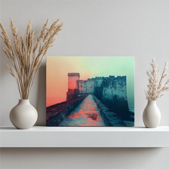 Coastal Castle Causeway Moody Ocean Fortress Sunset Seascape Poster