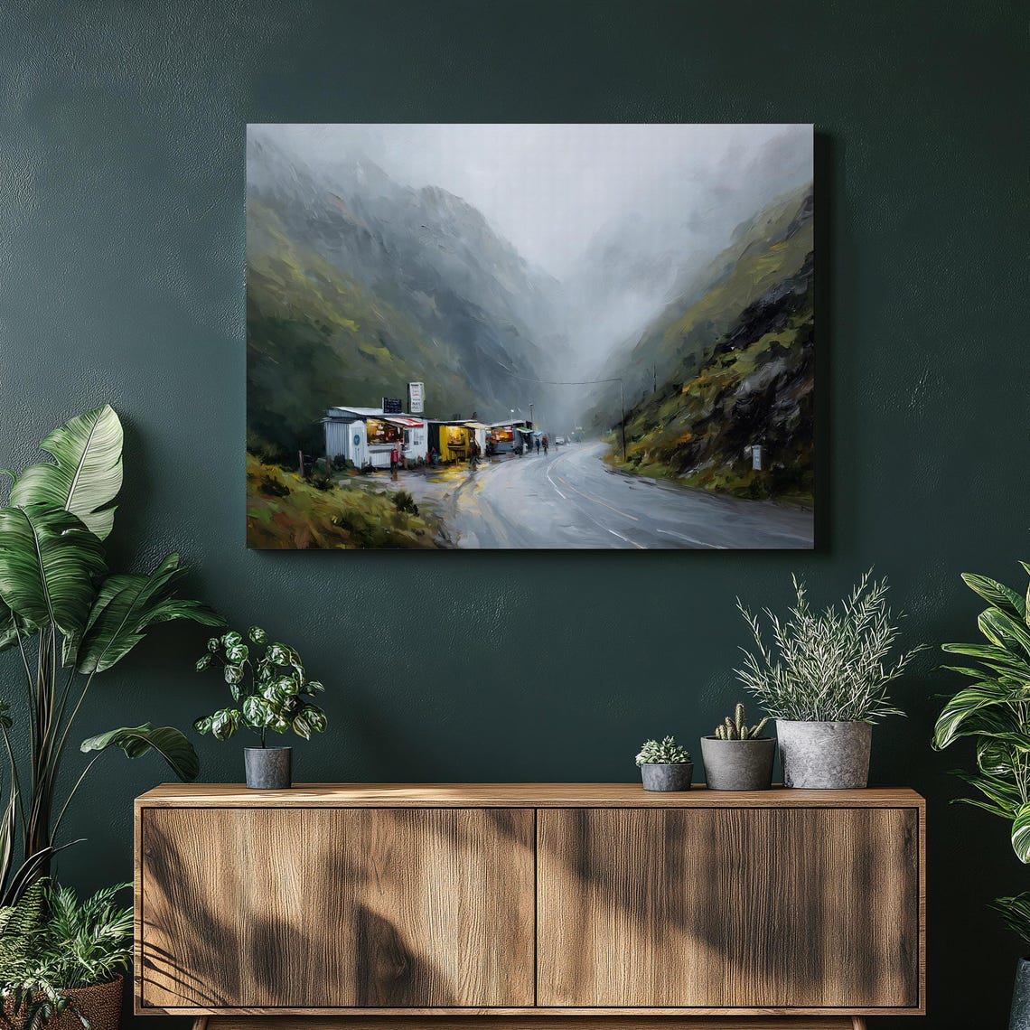 Misty Mountain Valley Road Foggy Landscape Painting Art Poster