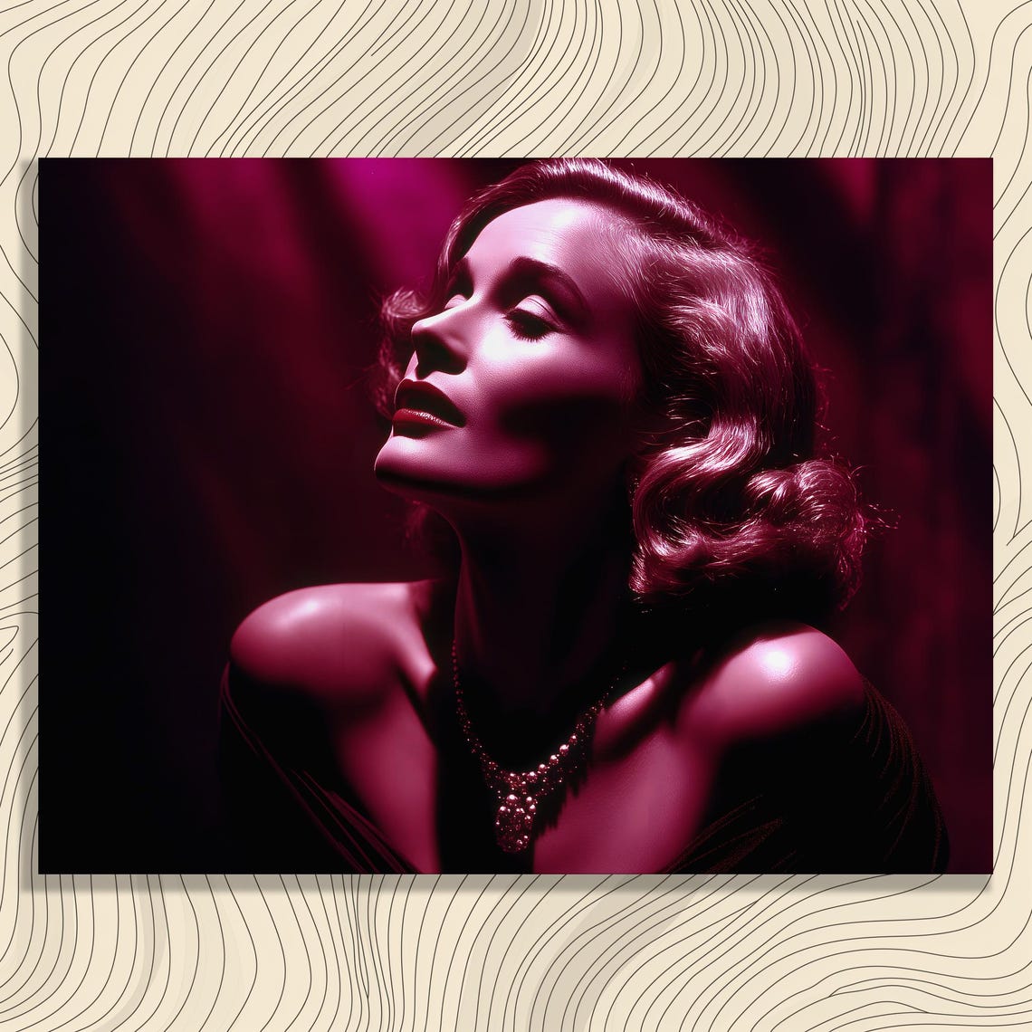 Vintage Hollywood Glamour Film Noir Portrait Pink Canvas Wall Art