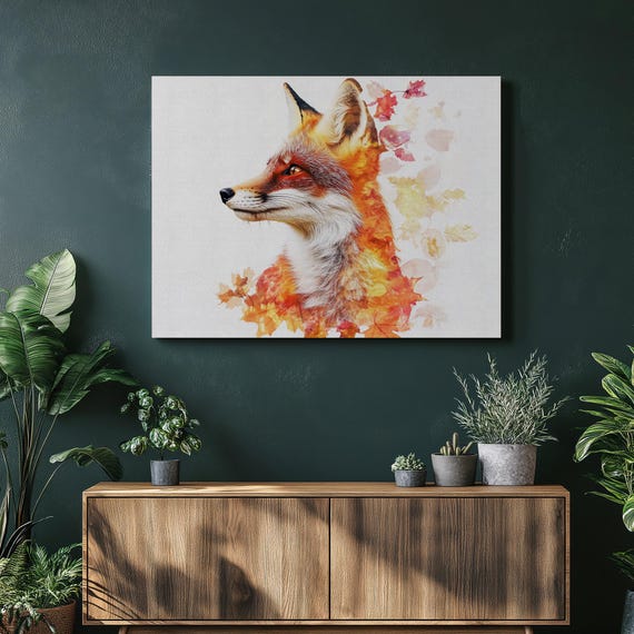 Vibrant Fox Canvas Wall Art Colorful Autumn Leaves Print For Living Room Decor Boho Wildlife Animal Portrait Nature Home