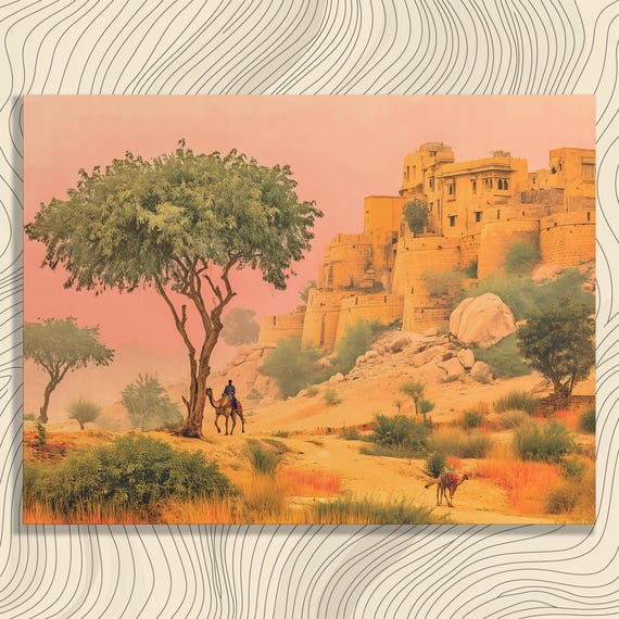 Desert Camel Canvas Wall Art Vintage Bohemian Eclectic Nature Landscape Painting Print Decor Gift For Travelers And Enthusiasts
