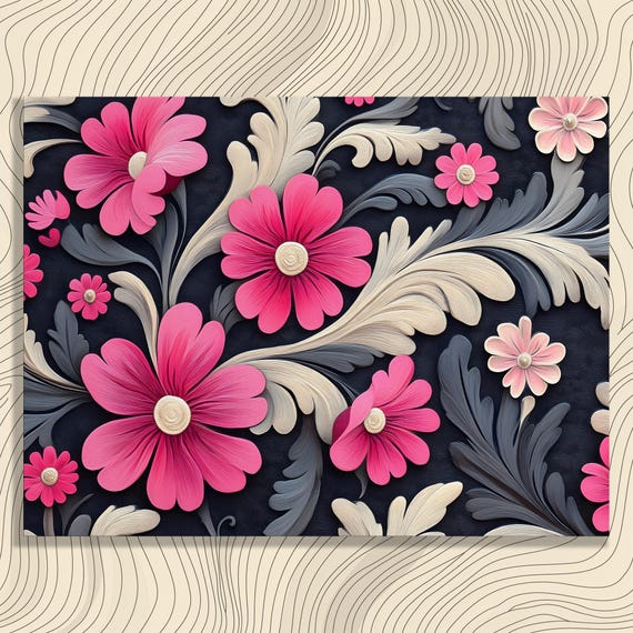 Vibrant Floral Canvas Wall Art Colorful Flower Arrangement Botanical Patterns Bohemian Decor Pink Design Print Home Gift