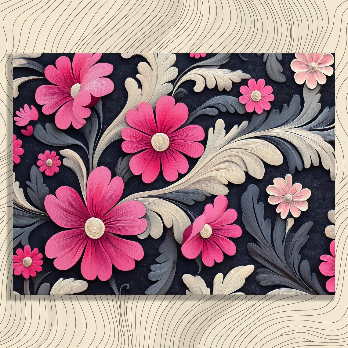 Vibrant Floral Canvas Wall Art Colorful Flower Arrangement Botanical Patterns Bohemian Decor Pink Design Print Home Gift