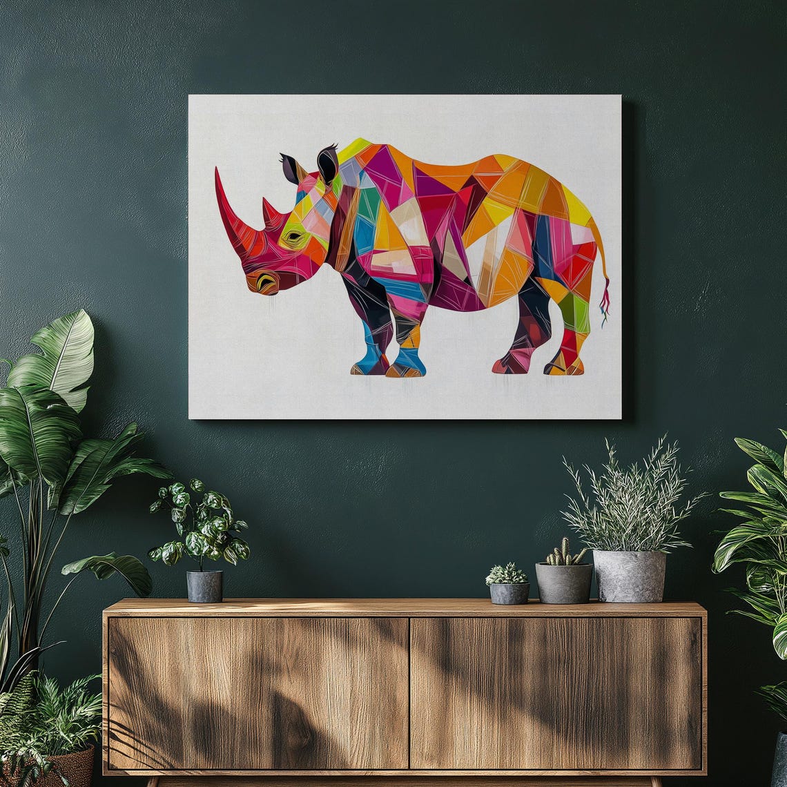 Rhino Geometric Abstract Art Colorful Modern Wildlife Poster