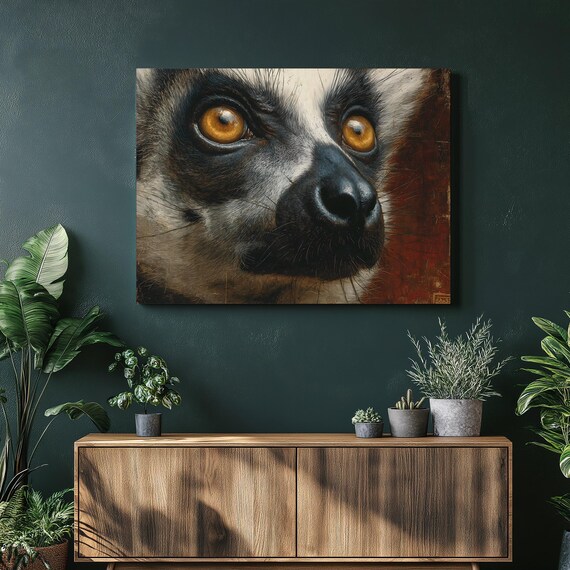 Lemur Canvas Wall Art Hyperrealistic Wildlife Portrait Print Animal Lover Decor Jungle Gift Nature Photography