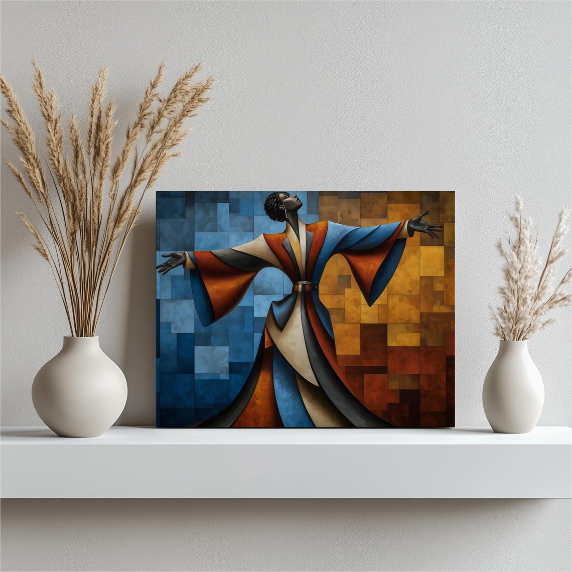 Cubist Dancer Flowing Robes Geometric Mosaic Portrait Wall Art
