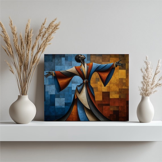 Cubist Dancer Flowing Robes Geometric Mosaic Portrait Wall Art