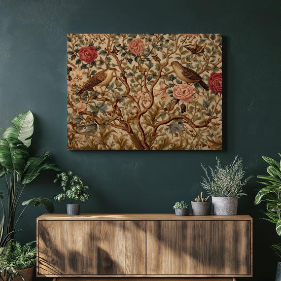 Vintage Birds Roses Canvas Wall Art Botanical Prints Floral And Butterflies Rose William Morris Inspired Victorian Style