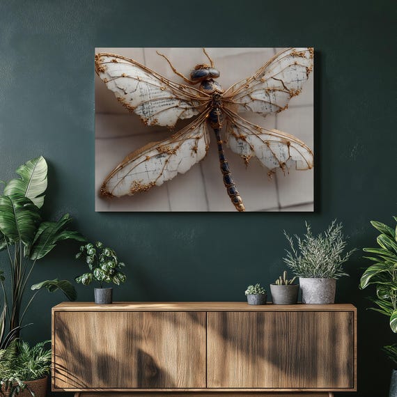 Dragonfly Gold Filigree Canvas Wall Art Modern Nature Decor In And White Insect Design Baroque Victorian Style Gallery Wrapped