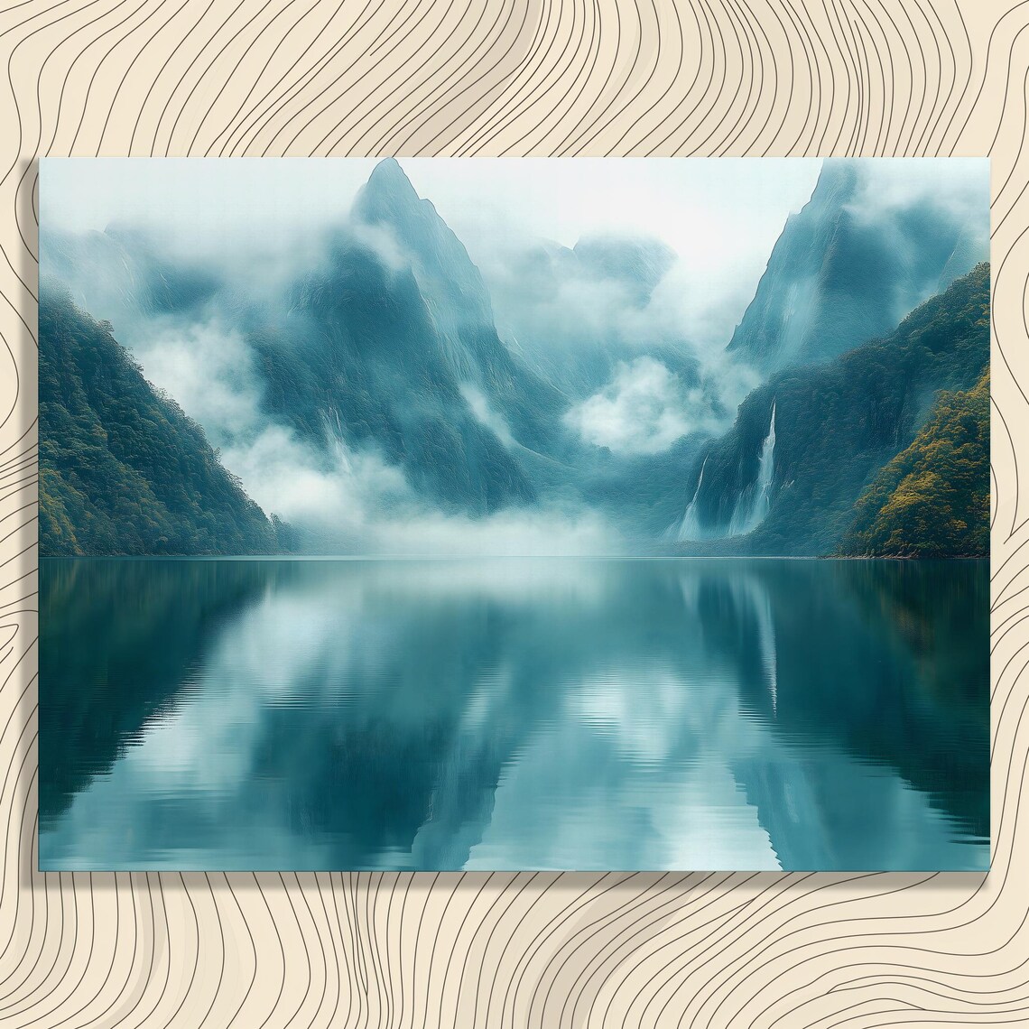 Misty Fjord Peaks Mirrored on Still Water Landscape Scenic Poster